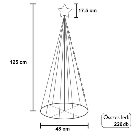 Kültéri fém vázas 226 ledes karácsonyi dekoráció, 125 cm, melegfehér