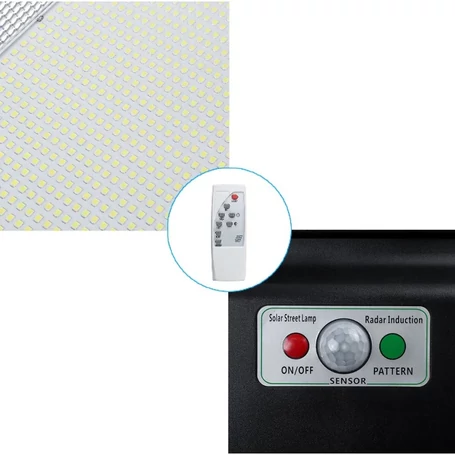 400W-os napelemes utcai, udvari LED lámpa mozgásérzékelővel + távirányítóval, 936 LED