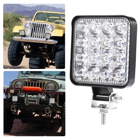 Nagy fényerejű autós kiegészítő világítás, munkalámpa, 48W, szögletes