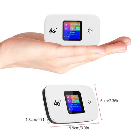 Hordozható vezeték nélküli 4G LTE modem és router színes kijelzővel