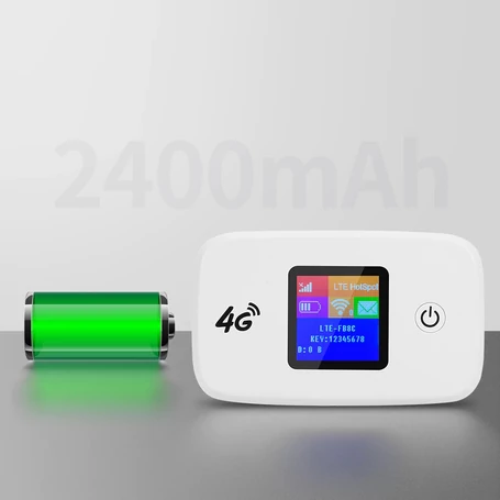 Hordozható vezeték nélküli 4G LTE modem és router színes kijelzővel