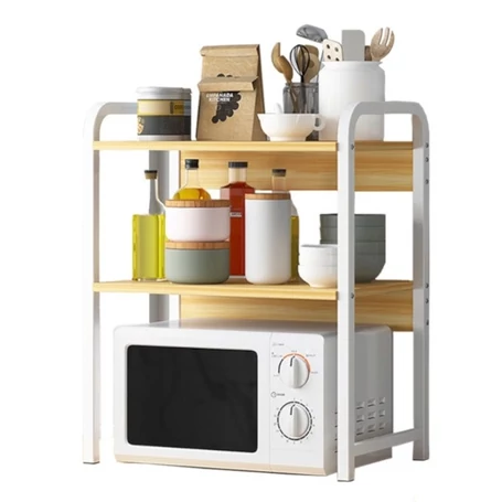 Értékcsökkent - Kisméretű fémvázas emeletes konyhai, irodai polc, állvány, fehér