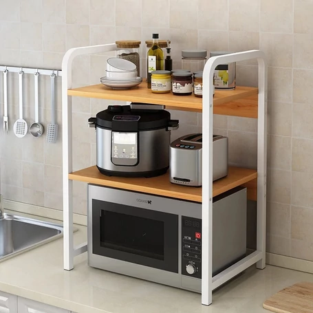 Értékcsökkent - Kisméretű fémvázas emeletes konyhai, irodai polc, állvány, fehér