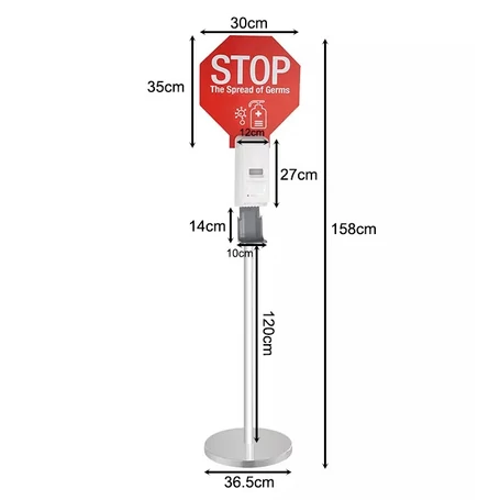 Higiéniai pont, érintésmentes álló szappan- és fertőtlenítő adagoló megállító táblával - 158 cm