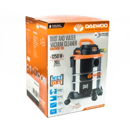 Daewoo porzsák nélküli száraz-nedves ipari porszívó, 20 literes, 1250W, DAVCW90-20L