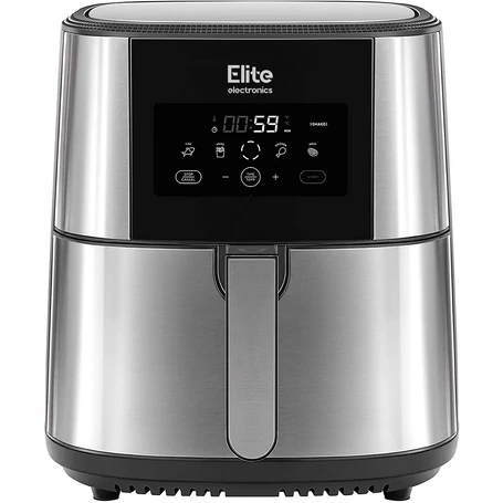 Értékcsökkent - Elite® 8 L-es Air Fryer + receptkönyv, 1800W olaj nélküli forró levegős fritőz digitális kijelzővel, elegáns rozsdamentes acél burkolattal