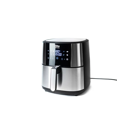 Értékcsökkent - Elite® 8 L-es Air Fryer + receptkönyv, 1800W olaj nélküli forró levegős fritőz digitális kijelzővel, elegáns rozsdamentes acél burkolattal