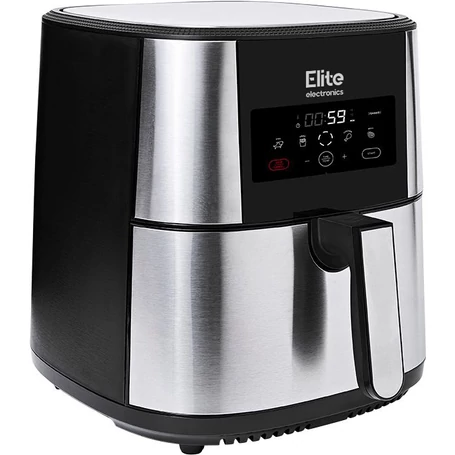 Értékcsökkent - Elite® 8 L-es Air Fryer + receptkönyv, 1800W olaj nélküli forró levegős fritőz digitális kijelzővel, elegáns rozsdamentes acél burkolattal