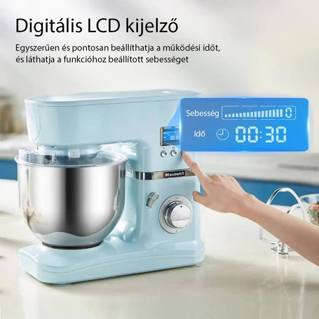Hauswirt 8 sebességes konyhai robotgép, 550 W teljesítménnyel, 5 literes keverőtállal, világoskék