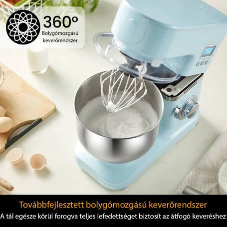 Hauswirt 8 sebességes konyhai robotgép, 550 W teljesítménnyel, 5 literes keverőtállal, világoskék