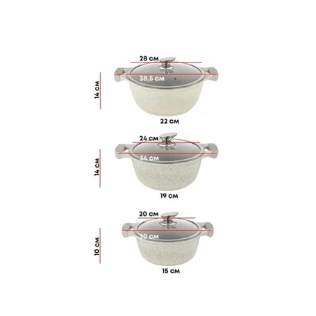 Royalty Line 10 részes, márvány bevonatos, tapadásmentes edénykészlet, üveg fedőkkel, krém szín