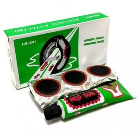 Kerékpáros gumijavító készlet, javítófolt és ragasztó, kör alakú