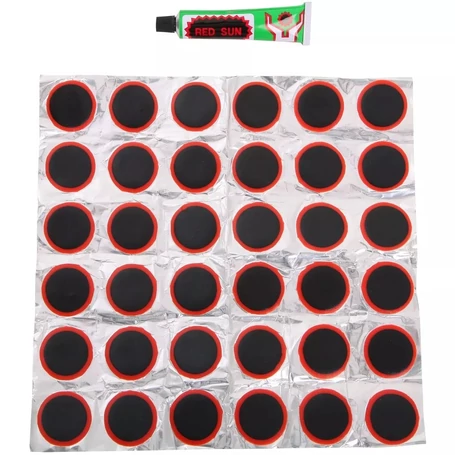 Kerékpáros gumijavító készlet, javítófolt és ragasztó, kör alakú