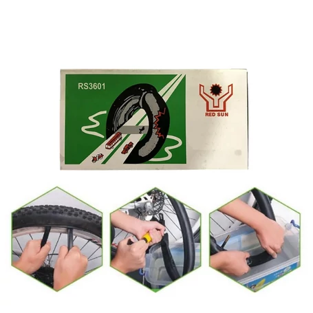 Kerékpáros gumijavító készlet, javítófolt és ragasztó, kör alakú