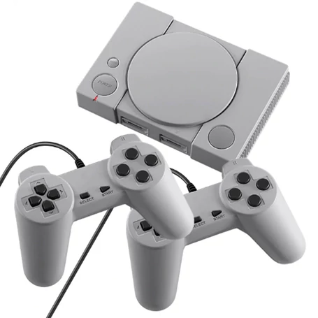 Retro játékkonzol előre telepített játékokkal, kontrollerekkel