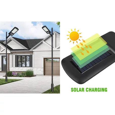 Napelemes SMD LED lámpa mozgásérzékelővel, fali tartókonzollal, 200W