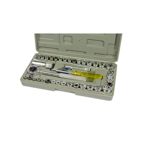 AIWA 40 részes racsnis dugókulcs készlet kiegészítőkkel, műanyag dobozban