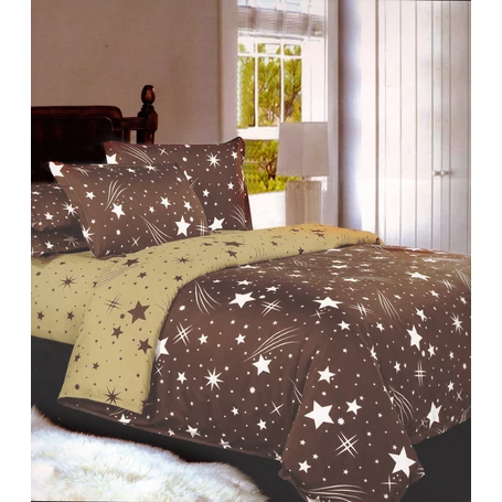 Prémium 7 részes pamut ágyneműhuzat garnitúra - barna, fehér csillagokkal