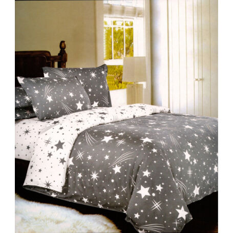 Prémium 7 részes pamut ágyneműhuzat garnitúra - szürke, fehér csillagokkal
