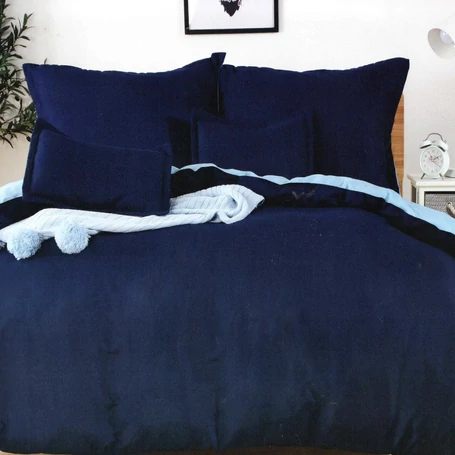 Prémium 7 részes 100% pamut ágyneműhuzat garnitúra, sötétkék-világoskék