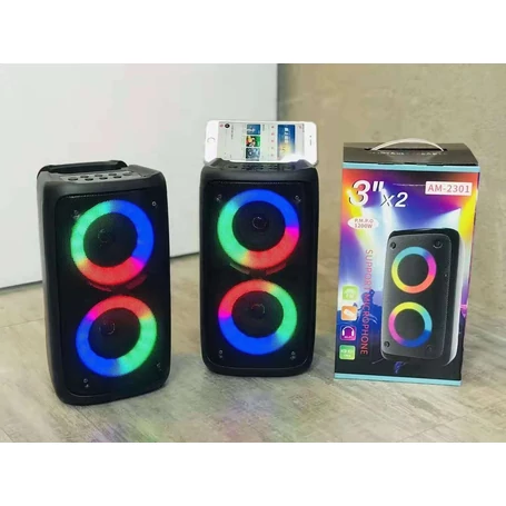 Akkumulátoros bluetooth hangfal mikrofon bemenettel (karaoke funkció), LED fényekkel, 2x5W