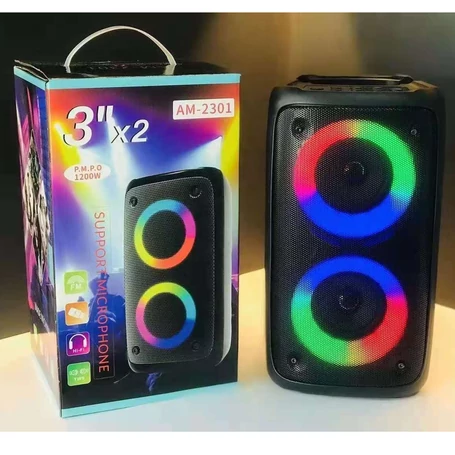 Akkumulátoros bluetooth hangfal mikrofon bemenettel (karaoke funkció), LED fényekkel, 2x5W