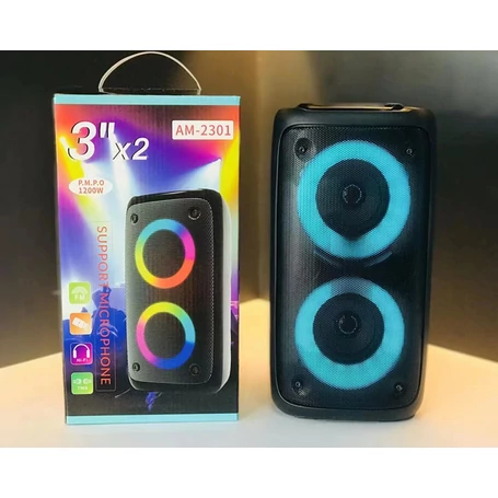 Akkumulátoros bluetooth hangfal mikrofon bemenettel (karaoke funkció), LED fényekkel, 2x5W