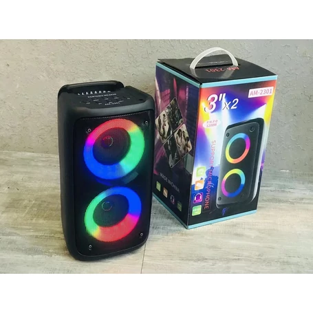 Akkumulátoros bluetooth hangfal mikrofon bemenettel (karaoke funkció), LED fényekkel, 2x5W