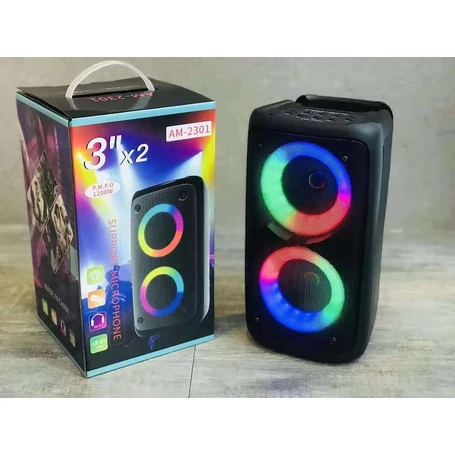 Akkumulátoros bluetooth hangfal mikrofon bemenettel (karaoke funkció), LED fényekkel, 2x5W