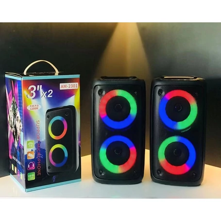 Akkumulátoros bluetooth hangfal mikrofon bemenettel (karaoke funkció), LED fényekkel, 2x5W