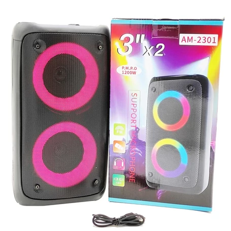 Akkumulátoros bluetooth hangfal mikrofon bemenettel (karaoke funkció), LED fényekkel, 2x5W