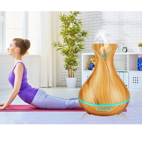 Fa hatású távirányítós óriás aromaterápiás párologtató, ultrahangos párásító, illatosító, 550 ml - váza