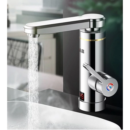 Értékcsökkent - Inox átfolyós vízmelegítő csaptelep kijelzővel, alsó bekötésű 3000W