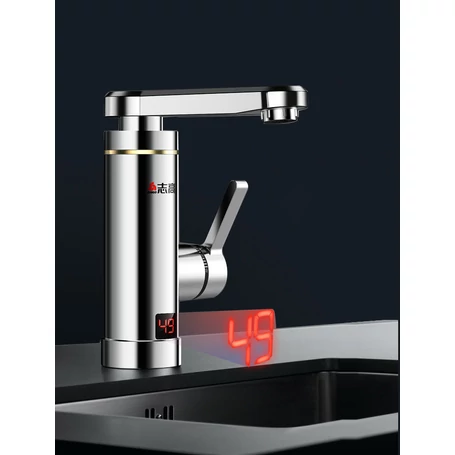 Értékcsökkent - Inox átfolyós vízmelegítő csaptelep kijelzővel, alsó bekötésű 3000W