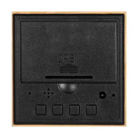 Bambusz borítású programozható digitális ébresztőóra hőmérővel, kék számjegyekkel