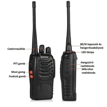 Baofeng BF-888S UHF walkie-talkie, 16 csatornás rádió adó-vevő fülhallgatóval