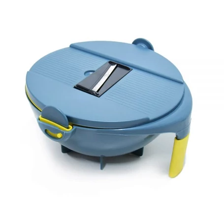 Konyhai szeletelő készlet műanyag tállal, szűrővel, 5 cserélhető pengével