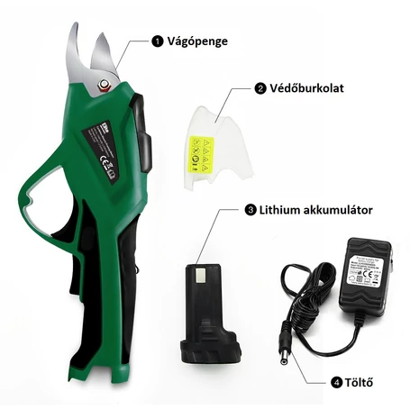 Elite Electronics® akkumulátoros magassági metszőolló és ágvágó, 3.6V, Li-Ion akkuval, töltővel + 1,8 m toldószár