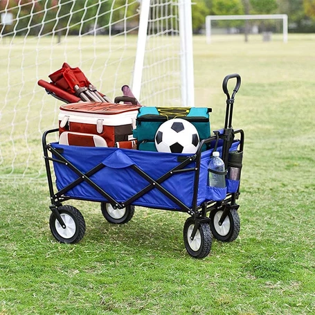 Fém vázas összecsukható kerti kocsi védőhuzattal, kék