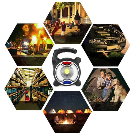 COB Work LED-es munkalámpa, kempinglámpa powerbank funkcióval, napelemmel