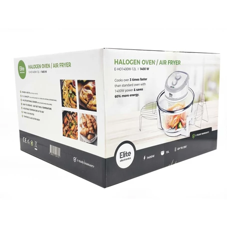 Elite® halogén sütő Air Fryer, 12 L-es olaj nélküli forró levegős fritőz 1400W, 3 db kiegészítővel + receptkönyv