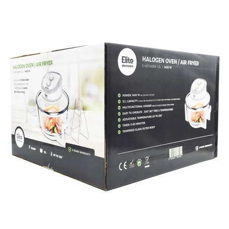 Elite® halogén sütő Air Fryer, 12 L-es olaj nélküli forró levegős fritőz 1400W, 3 db kiegészítővel + receptkönyv