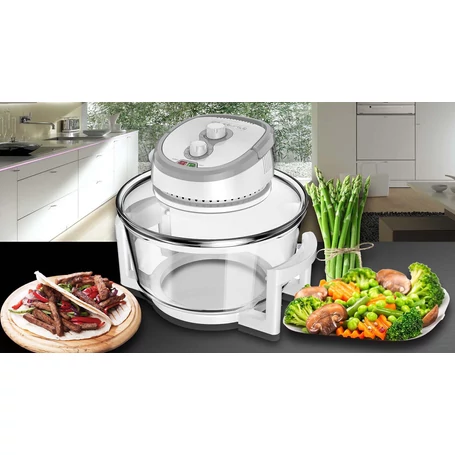 Elite® halogén sütő Air Fryer, 12 L-es olaj nélküli forró levegős fritőz 1400W, 3 db kiegészítővel + receptkönyv