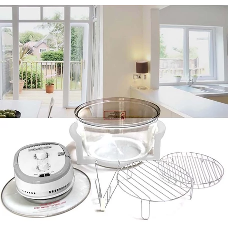 Elite® halogén sütő Air Fryer, 12 L-es olaj nélküli forró levegős fritőz 1400W, 3 db kiegészítővel + receptkönyv