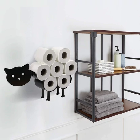 Fém WC papír tartó állvány, szabadonálló és falra rögzíthető - macska, cica