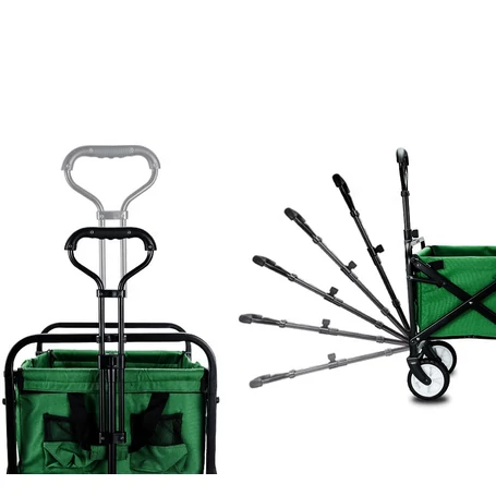 Értékcsökkent - Fém vázas összecsukható strandkocsi, kerti kocsi védőhuzattal, zöld