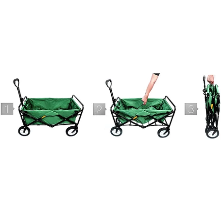 Értékcsökkent - Fém vázas összecsukható strandkocsi, kerti kocsi védőhuzattal, zöld