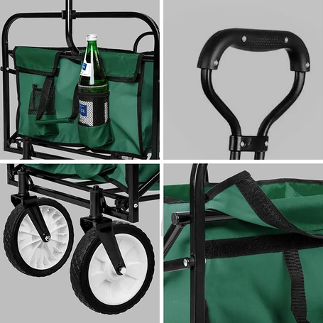 Értékcsökkent - Fém vázas összecsukható strandkocsi, kerti kocsi védőhuzattal, zöld