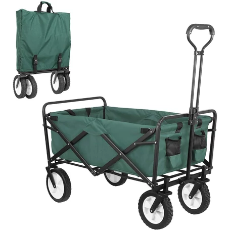 Értékcsökkent - Fém vázas összecsukható strandkocsi, kerti kocsi védőhuzattal, zöld