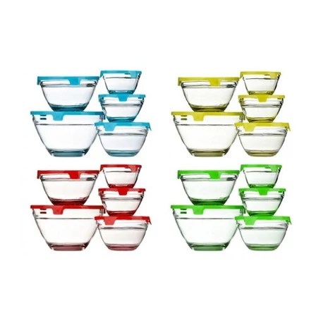 5 részes tálaló, üvegtál szett, műanyag fedőkkel